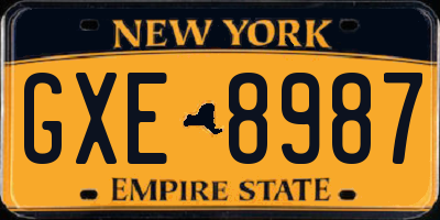 NY license plate GXE8987
