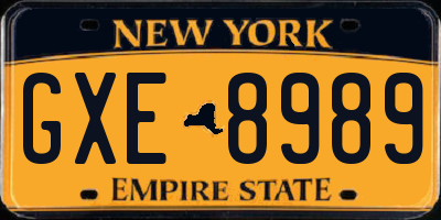 NY license plate GXE8989