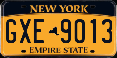 NY license plate GXE9013
