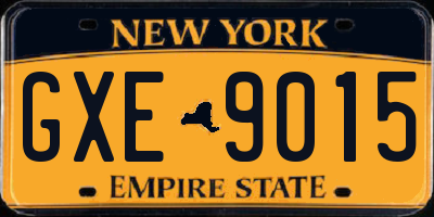 NY license plate GXE9015