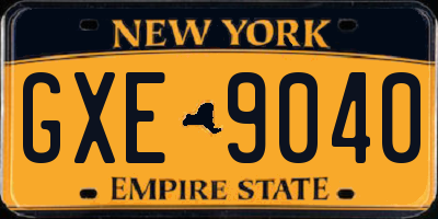 NY license plate GXE9040