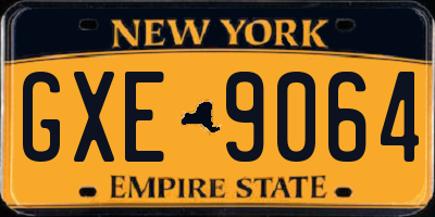 NY license plate GXE9064