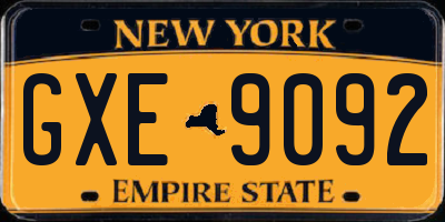 NY license plate GXE9092