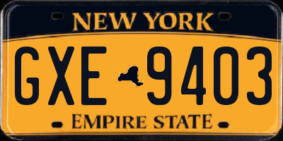 NY license plate GXE9403