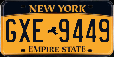 NY license plate GXE9449
