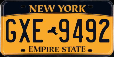 NY license plate GXE9492