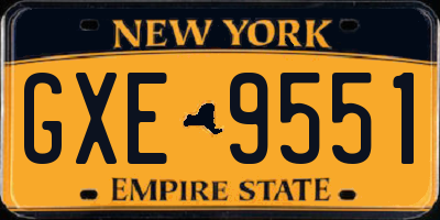 NY license plate GXE9551