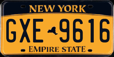 NY license plate GXE9616