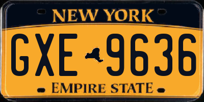 NY license plate GXE9636