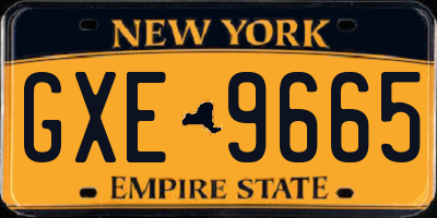 NY license plate GXE9665