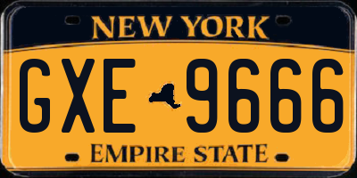 NY license plate GXE9666