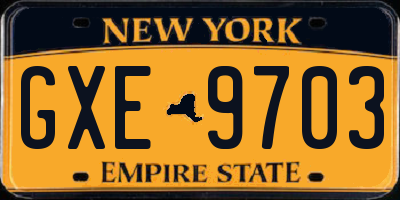 NY license plate GXE9703