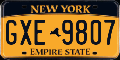 NY license plate GXE9807