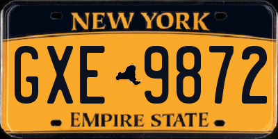 NY license plate GXE9872