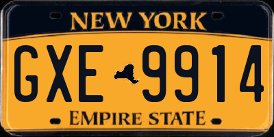 NY license plate GXE9914