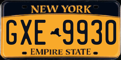 NY license plate GXE9930