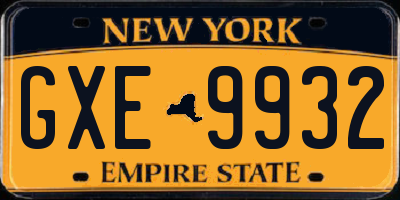 NY license plate GXE9932