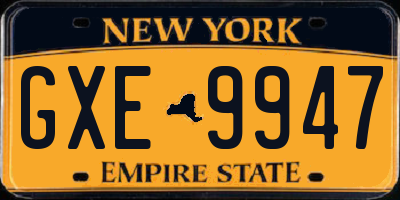 NY license plate GXE9947