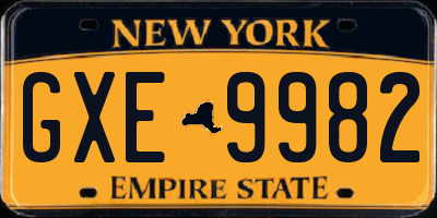 NY license plate GXE9982