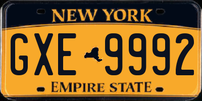 NY license plate GXE9992