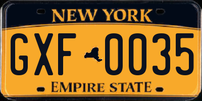 NY license plate GXF0035