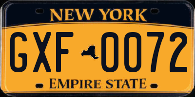 NY license plate GXF0072