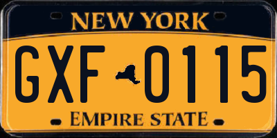 NY license plate GXF0115