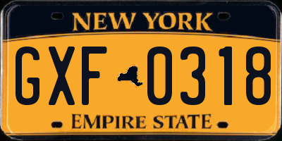 NY license plate GXF0318