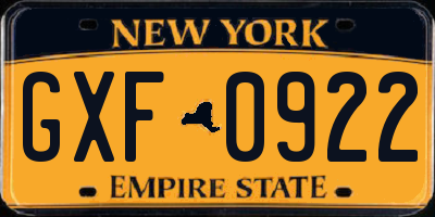NY license plate GXF0922