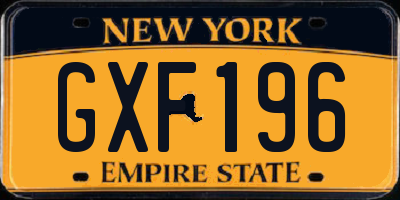 NY license plate GXF196