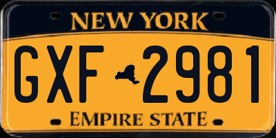 NY license plate GXF2981