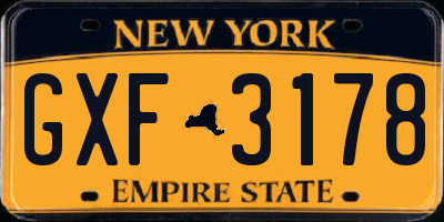 NY license plate GXF3178