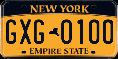 NY license plate GXG0100