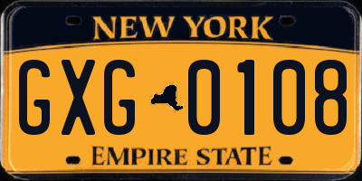 NY license plate GXG0108