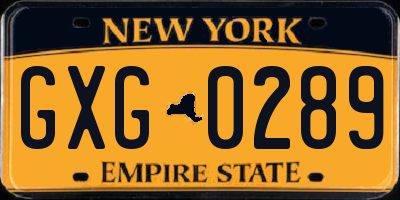 NY license plate GXG0289