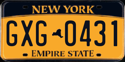 NY license plate GXG0431