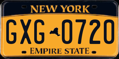 NY license plate GXG0720
