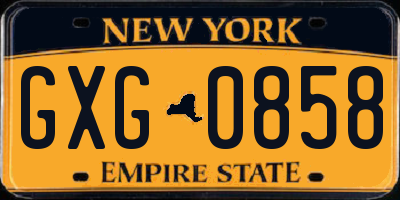 NY license plate GXG0858