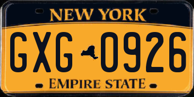 NY license plate GXG0926