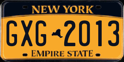 NY license plate GXG2013