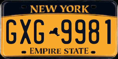 NY license plate GXG9981