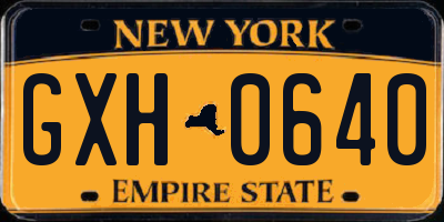 NY license plate GXH0640