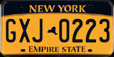 NY license plate GXJ0223