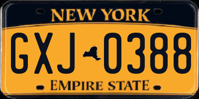 NY license plate GXJ0388