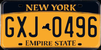 NY license plate GXJ0496