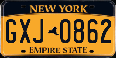 NY license plate GXJ0862