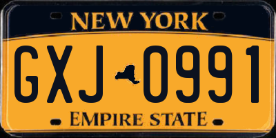 NY license plate GXJ0991