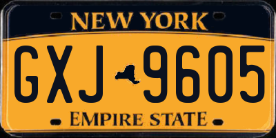 NY license plate GXJ9605