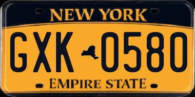 NY license plate GXK0580