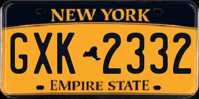 NY license plate GXK2332
